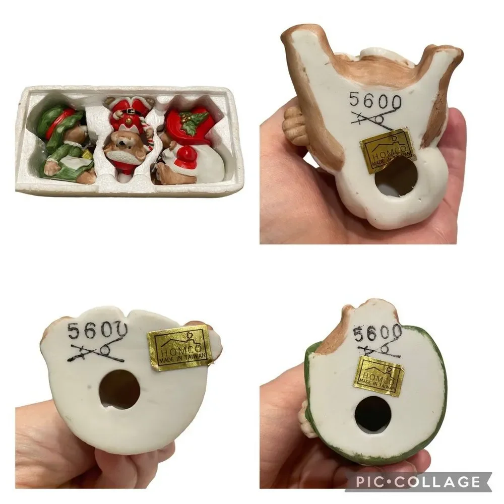 Complete Set of Three Vintage Homco Ceramic Christmas Teddy Bears 5600